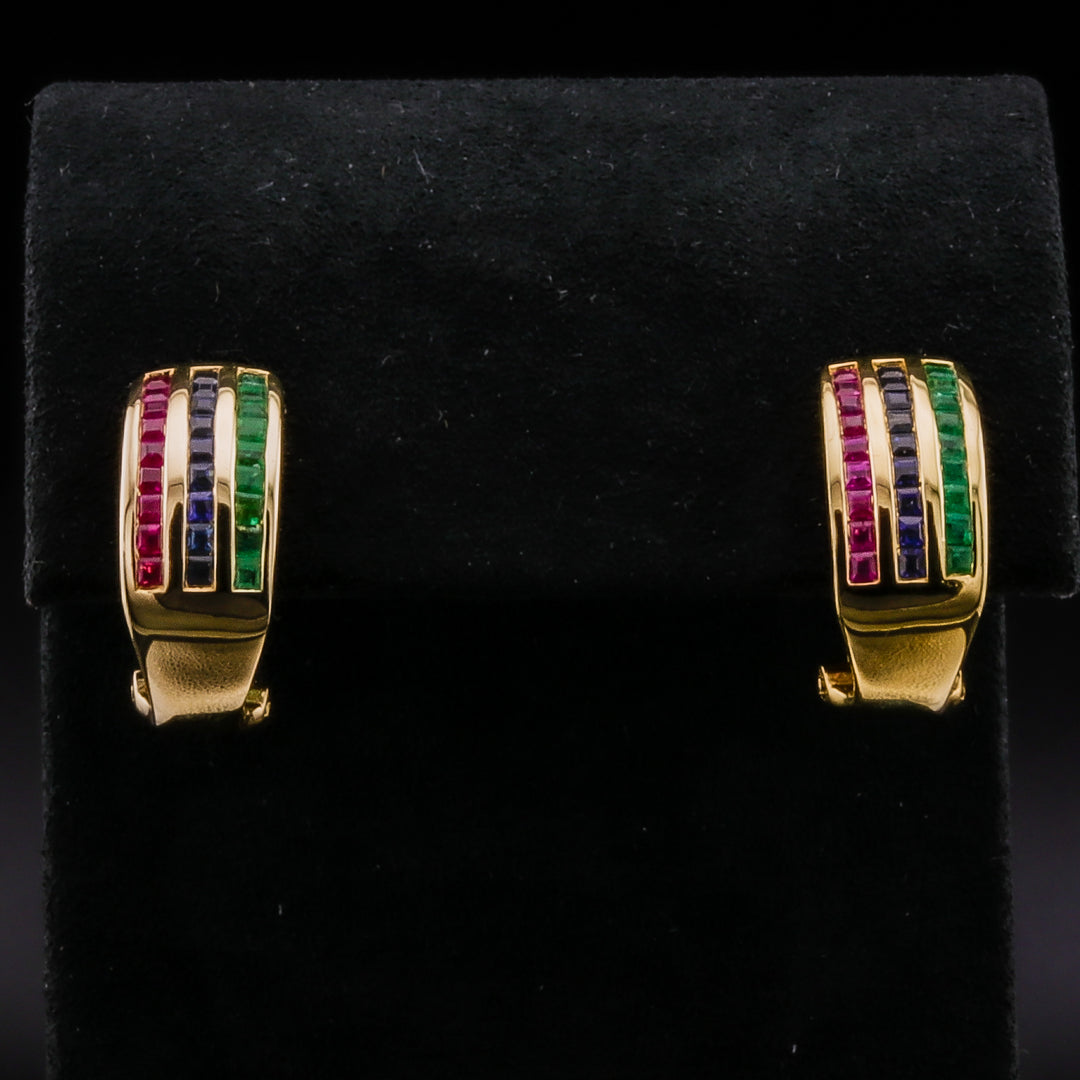 Ruby, Emerald & Sapphire Earrings