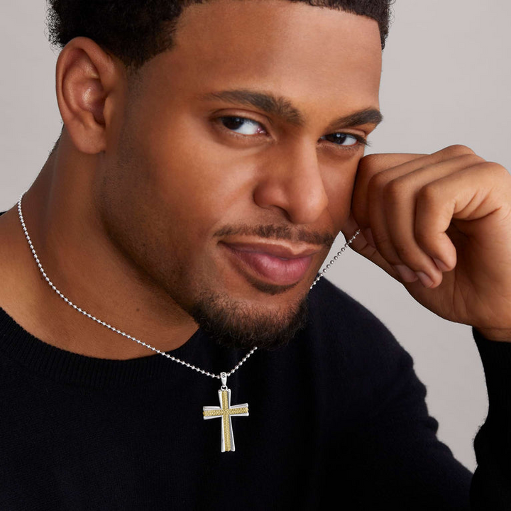 Two-Tone Caviar Beaded Cross Amulet