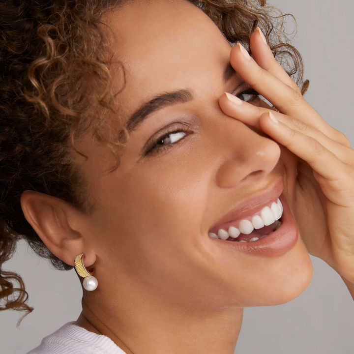 Two-Tone Pearl Hoop Earrings