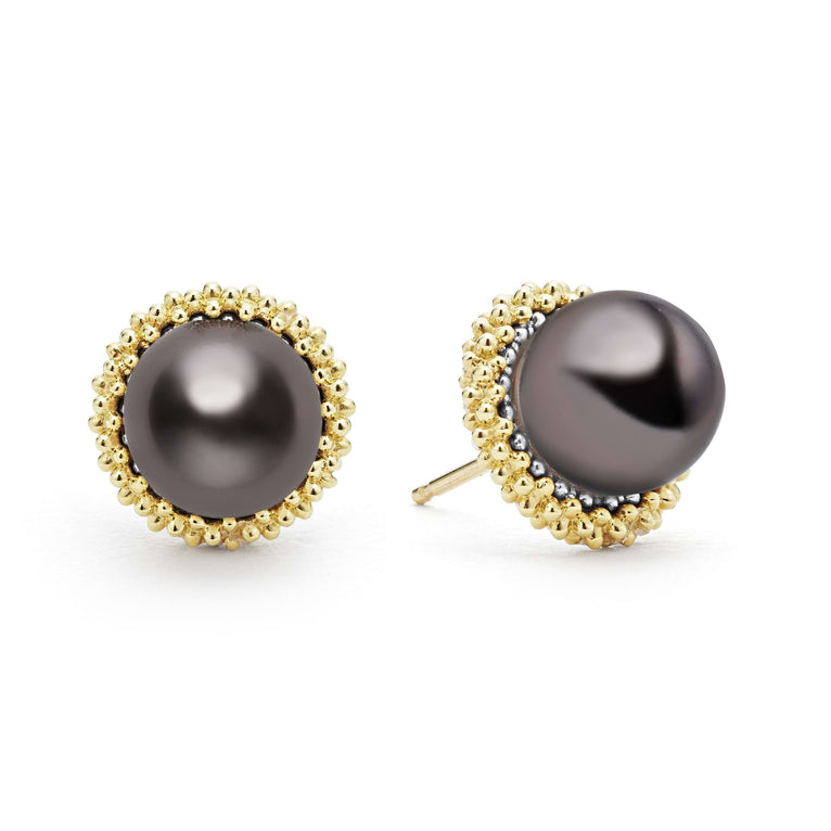 【SHAPES STUDIO】 エタニティダブルリング 黒ビーズ 10K Gold 18K Gold Tahitian Black Pearl Stud Earrings| Richter