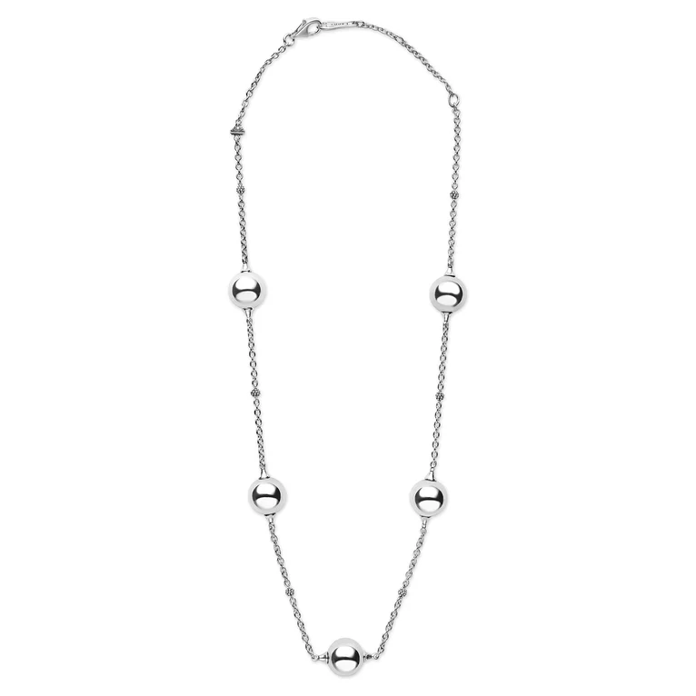 Silver Beaded Station Necklace