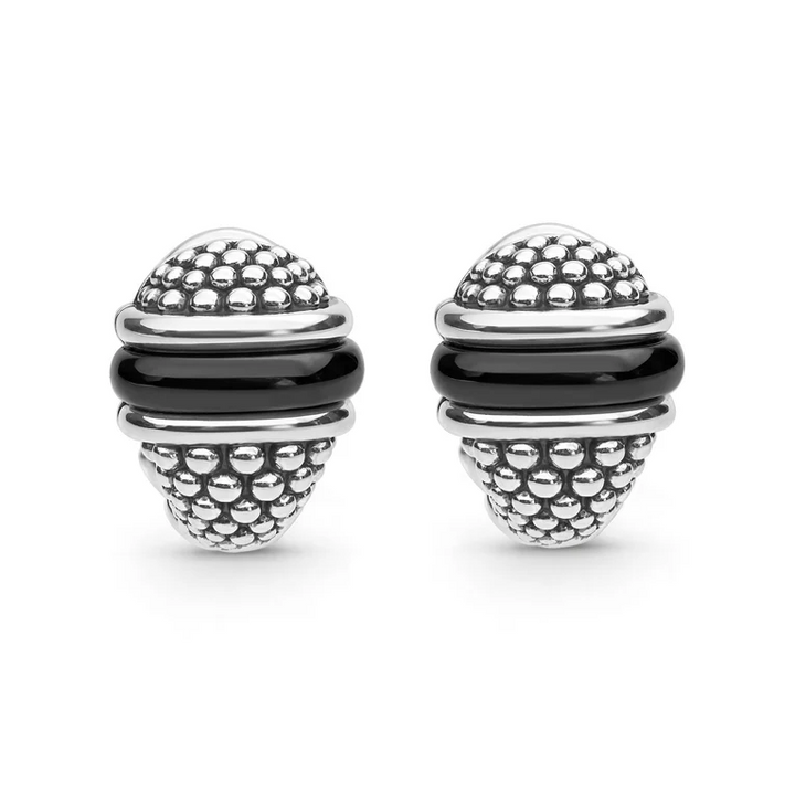 Black Ceramic Caviar Omega Clip Earrings