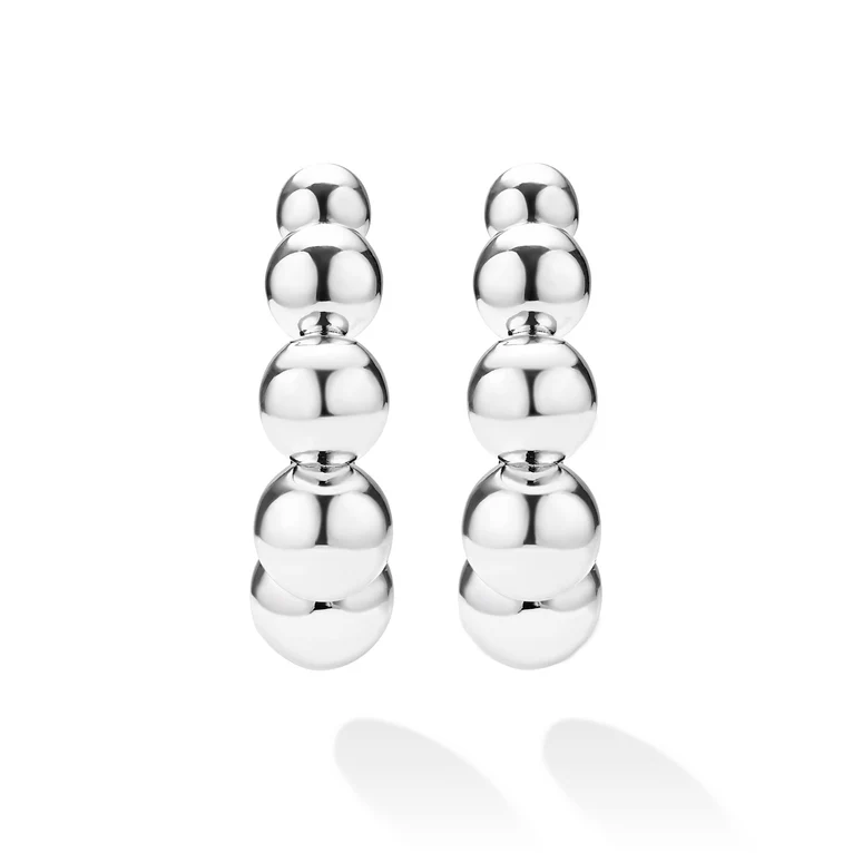 Large Sterling Silver Beaded Hoop Earrings