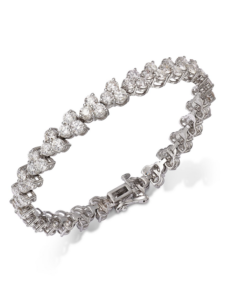 18K White Gold Diamond Cluster Tennis Bracelet