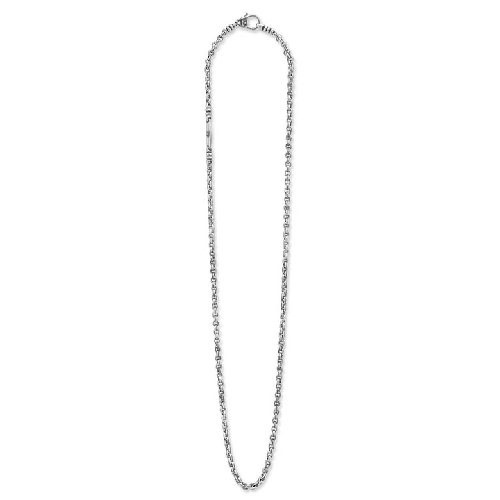 A sterling silver chain featuring sterling silver fluted links and double link Caviar chain