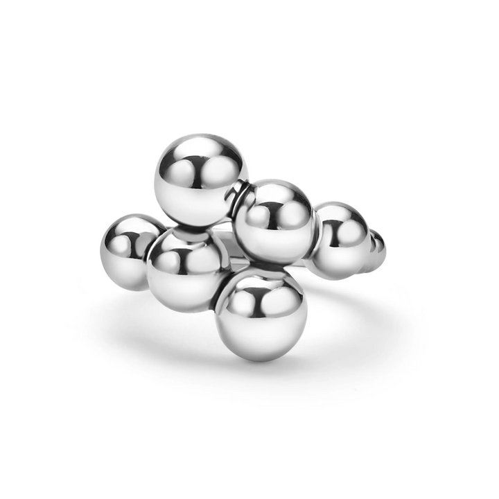 Silver Beaded Cross Over Ring