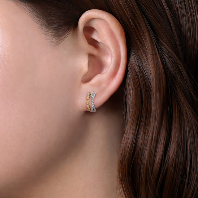 Criss Cross Diamond Huggie Earrings