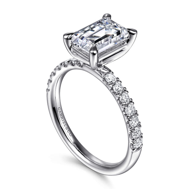 14K White Gold Emerald Diamond Engagment Ring