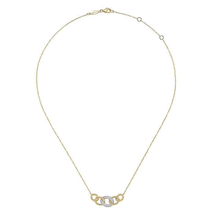 Twisted Rope Link Necklace with Pave Diamond Link Station