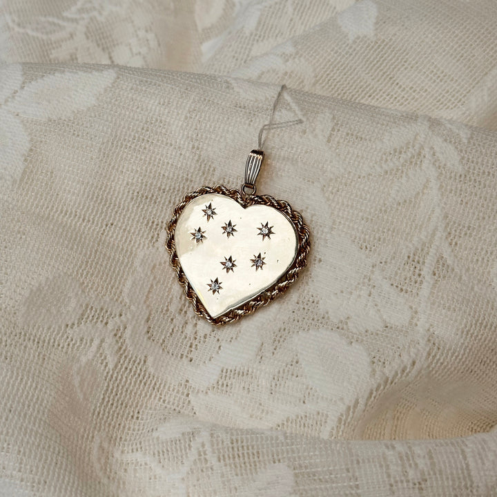 14K Yellow Gold Diamond Starburst Heart Charm Pendant