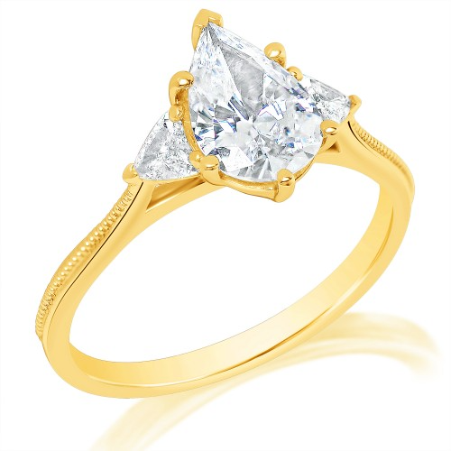 Pear Diamond Trillion Sidestone Engagement Ring