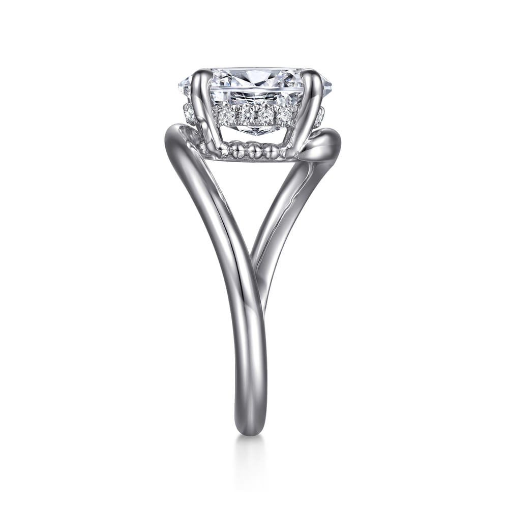14K White Gold Bypass Oval Diamond Engagment Ring
