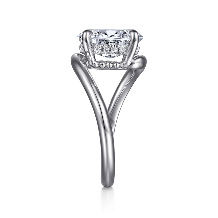 14K White Gold Bypass Oval Diamond Engagment Ring