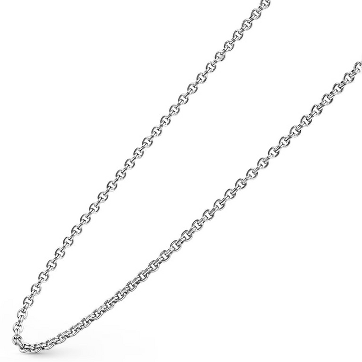 A sterling silver chain angled to the right featuring Sterling silver fluted links and double link Caviar chain