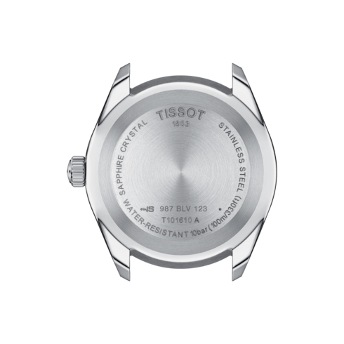 A close-up of the back of the Tissot dial against a transparent background. 