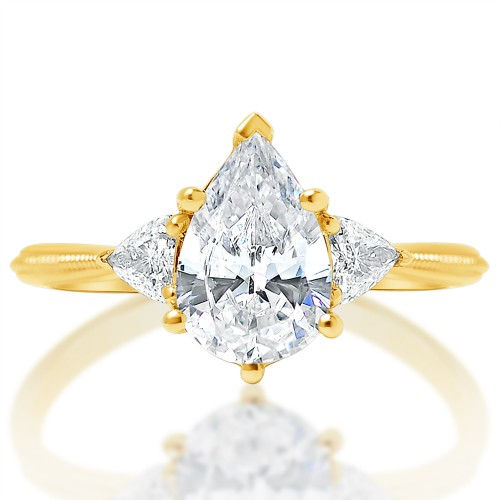 Pear Diamond Trillion Sidestone Engagement Ring