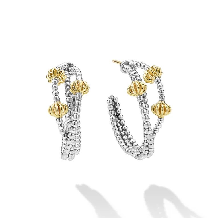 Sterling Silver & 18K Gold Beaded Triple Hoop Earrings