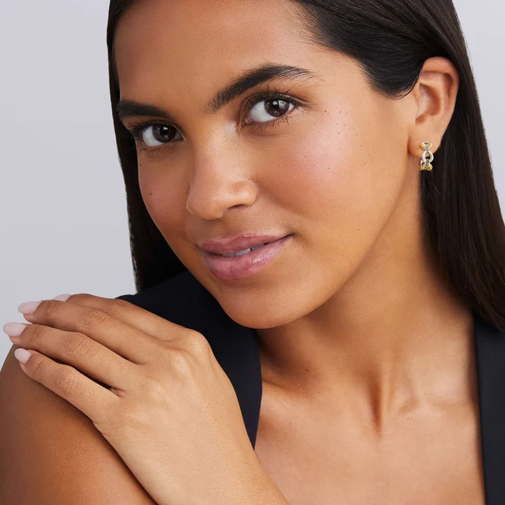 Two-Tone Small Link Diamond Hoop Earrings