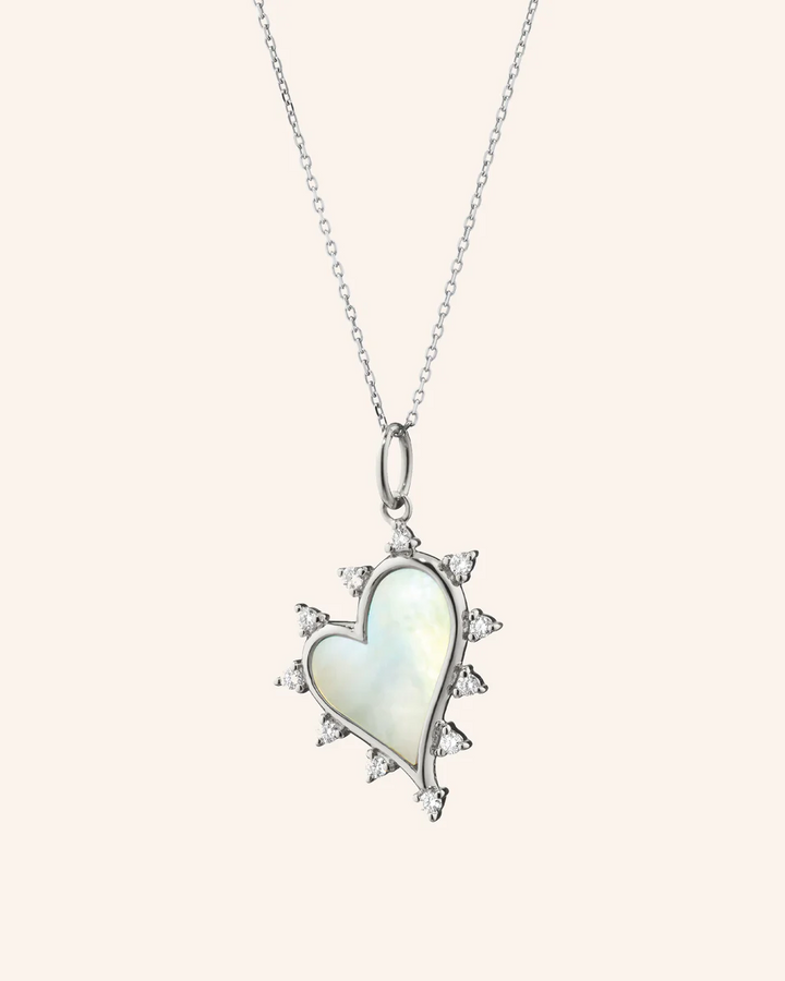 Midi "Love" Heart Necklace with Mother of Pearl and Sapphires
