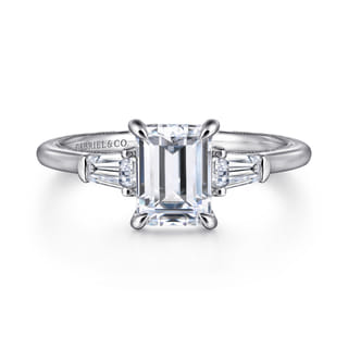 14K White Gold Emerald Cut Three Stone Diamond Engagement Ring