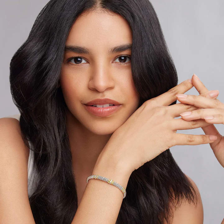 Three Station Diamond Caviar Bracelet