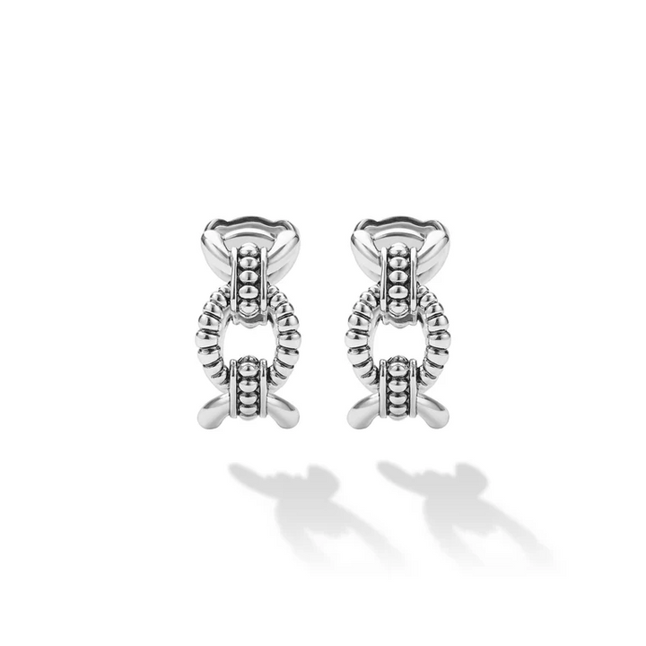 Sterling Silver Caviar Link Oval Hoop Earrings