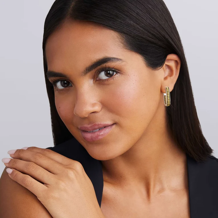 Two-Tone Beaded Linear Hoop Earrings