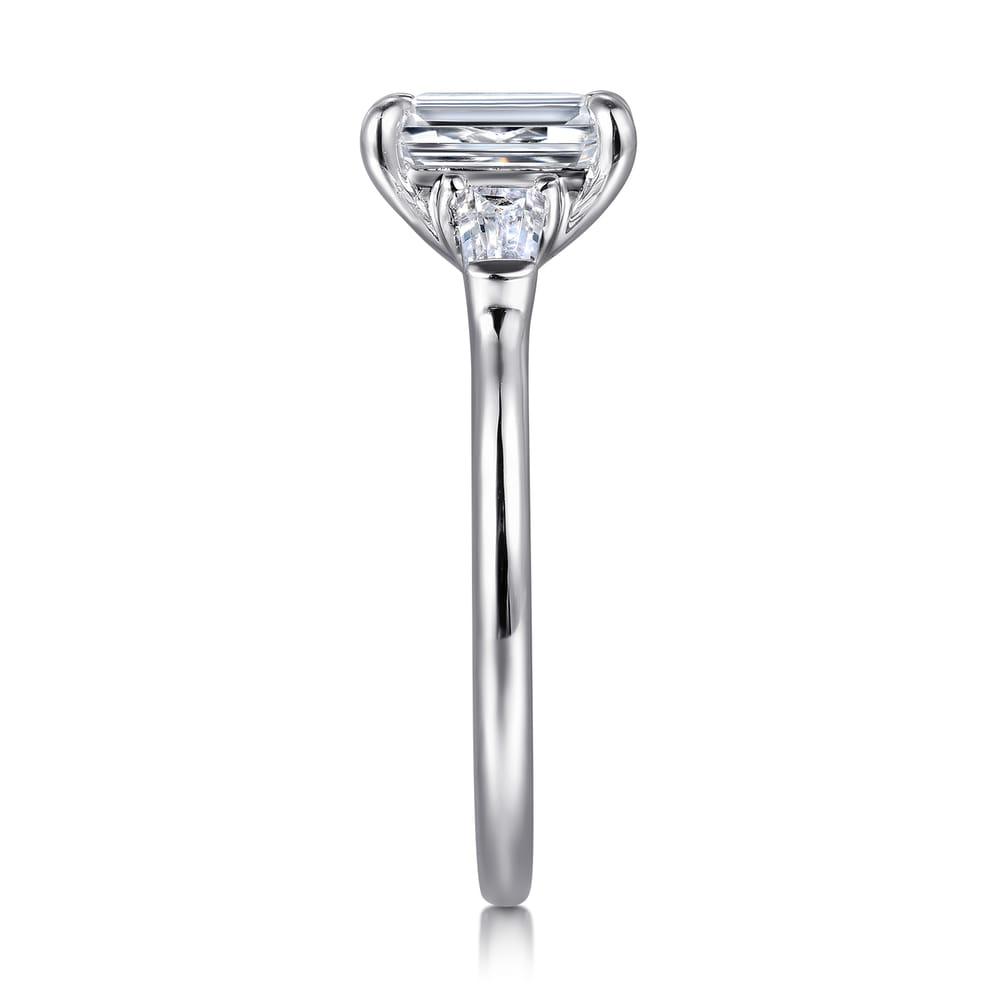 14K White Gold Emerald Cut Three Stone Diamond Engagement Ring
