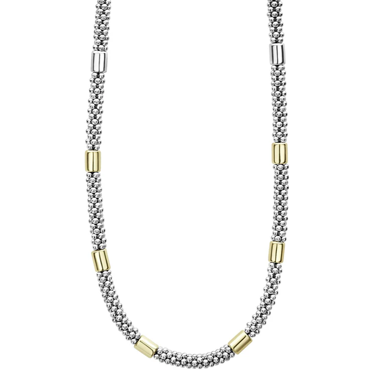 Two-Tone Station Caviar Necklace