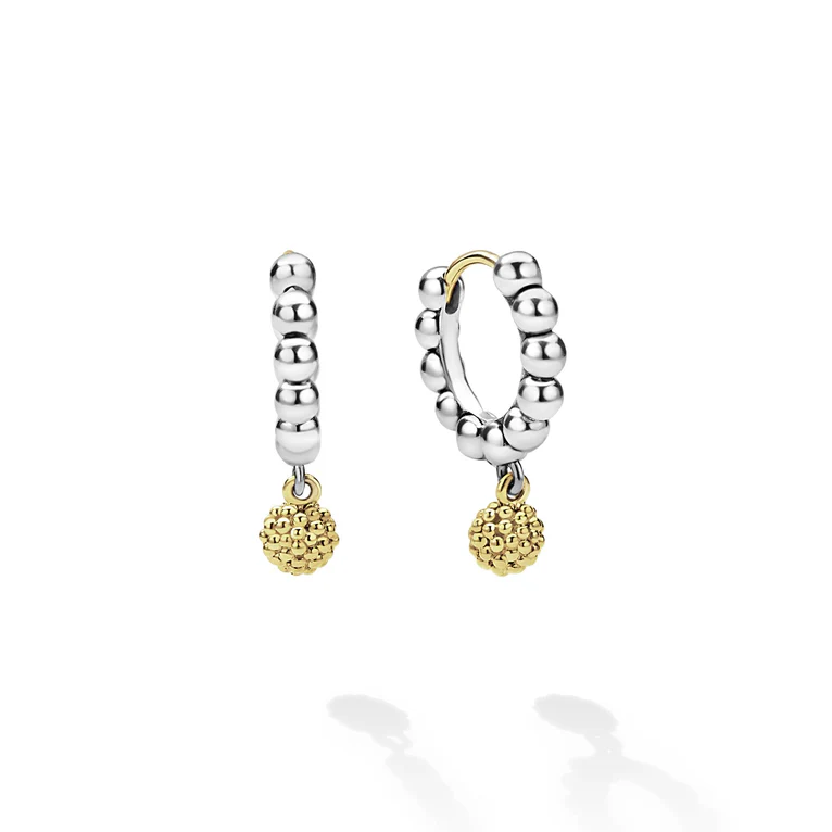 Two-Tone Caviar Beaded Huggie Earrings