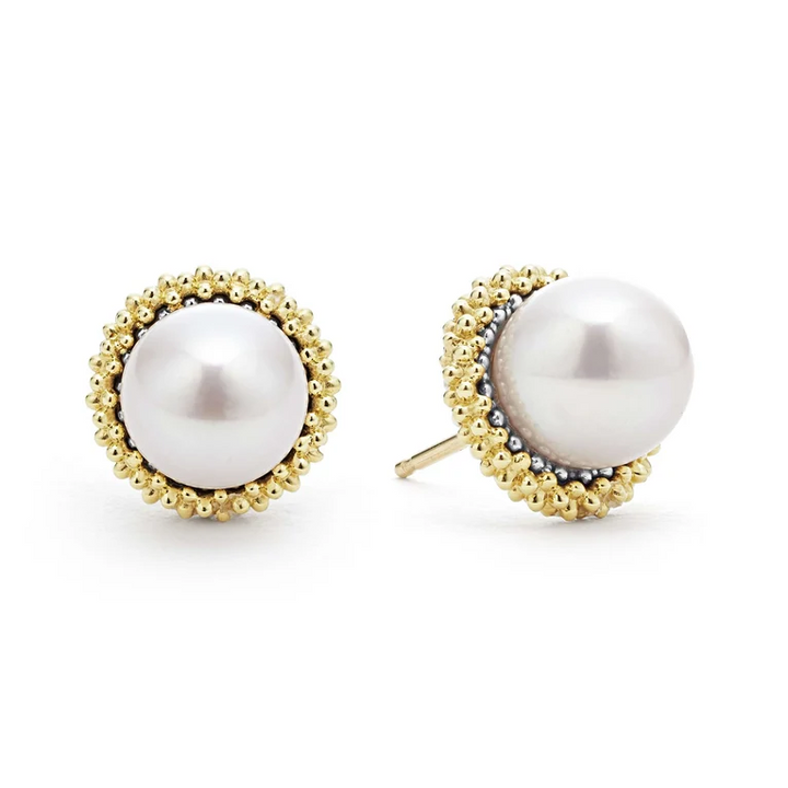 18K Gold Caviar Pearl Stud Earrings