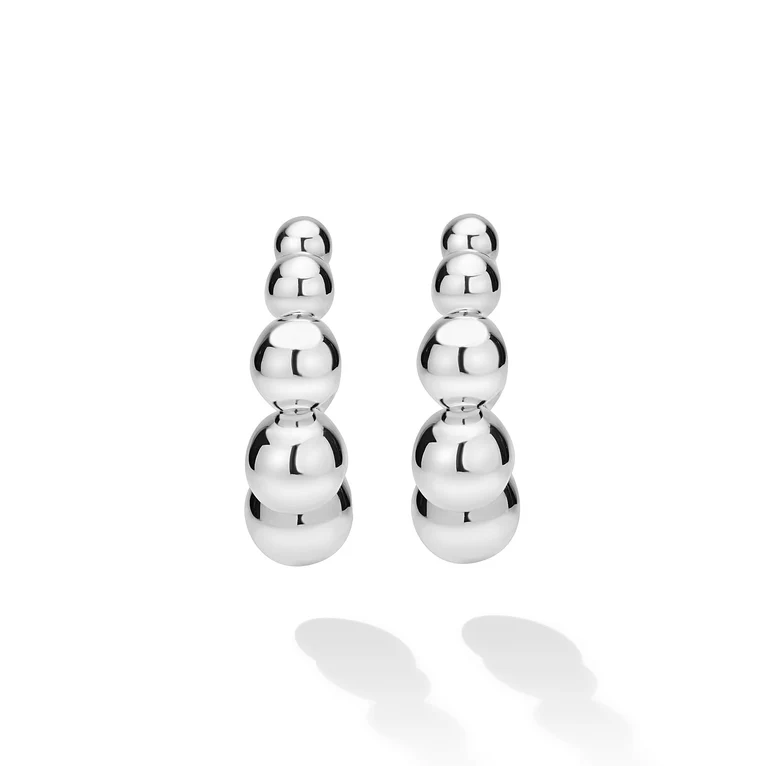 Medium Sterling Silver Beaded Hoop Earrings