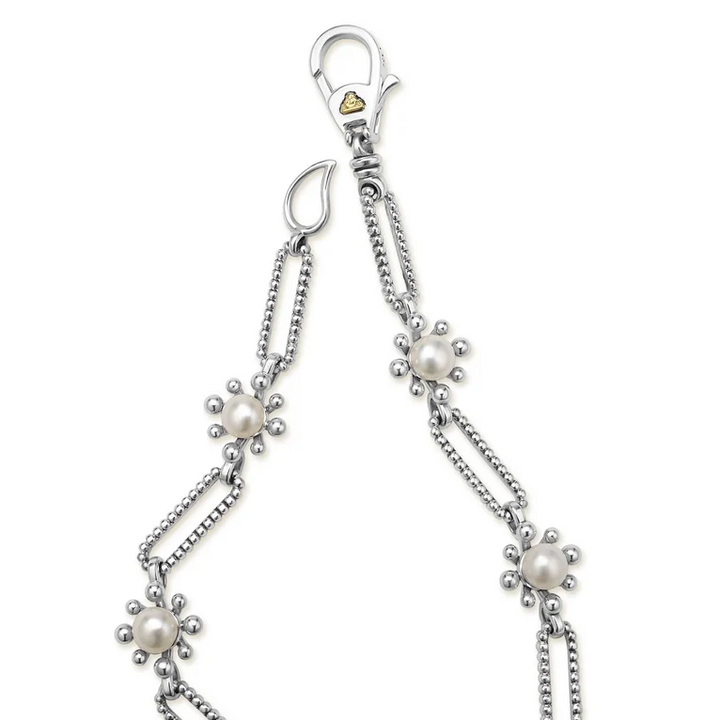 Sterling Silver Fleur Pearl Link Bracelet