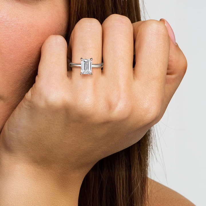 14K White Gold Emerald Solitaire Diamond Engagement Ring