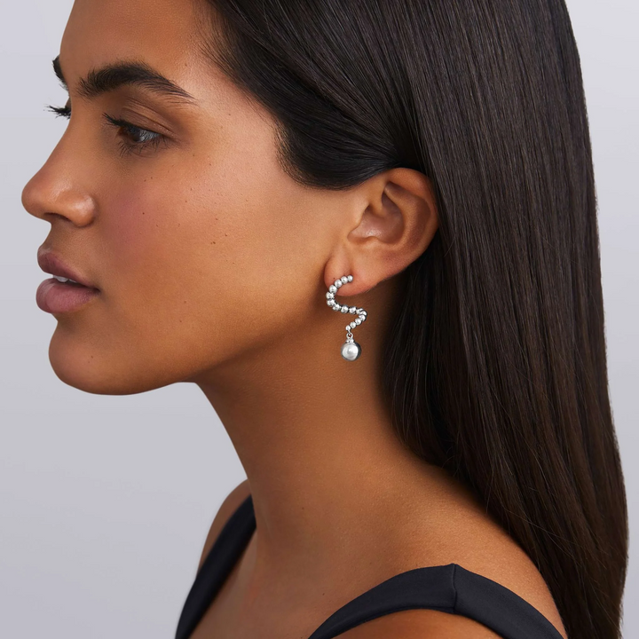 Silver Beaded Statement Drop Earrings