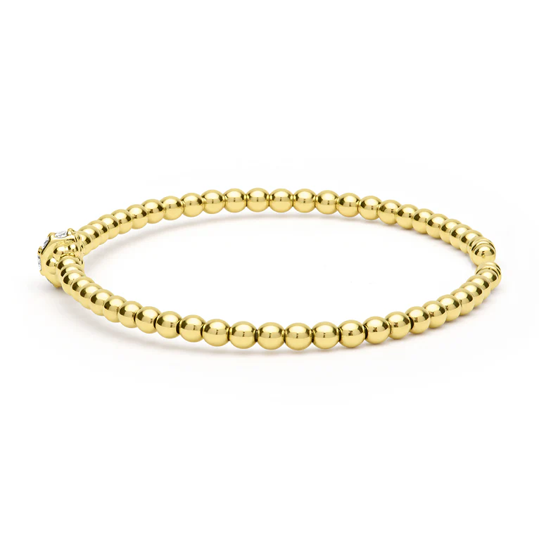 18K Gold Caviar Beaded Diamond Rondelle Cuff Bracelet