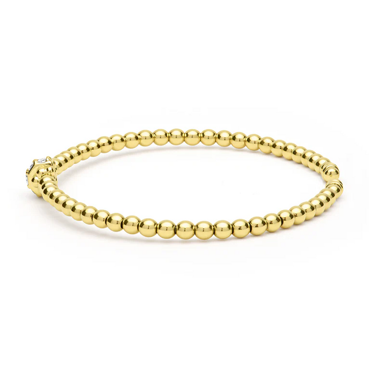 18K Gold Caviar Beaded Diamond Rondelle Cuff Bracelet
