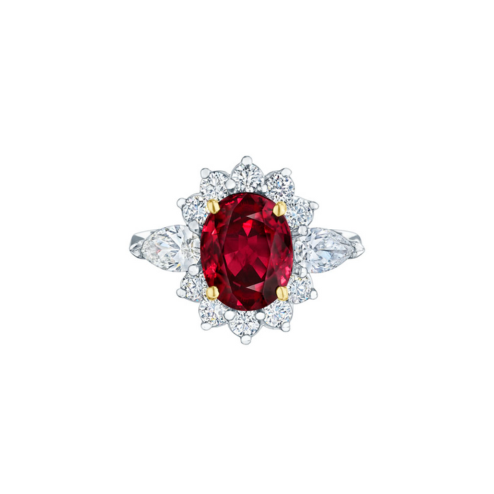 Oval Ruby & Pear Shape Diamond Halo Ring