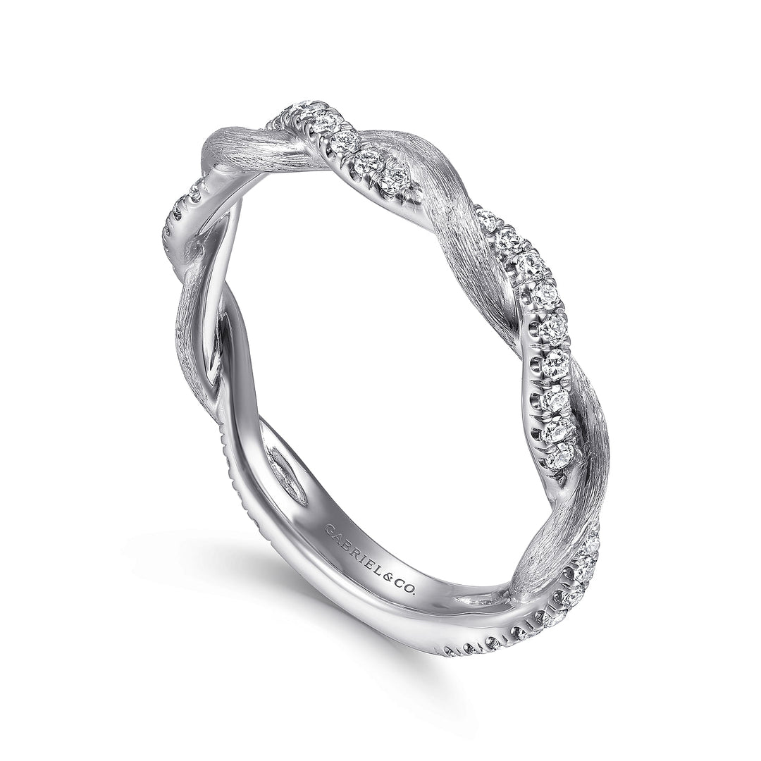 14K White Gold Twisted Diamond Band