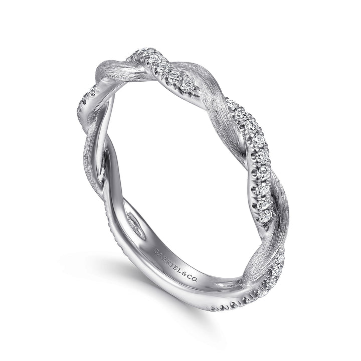 14K White Gold Twisted Diamond Band