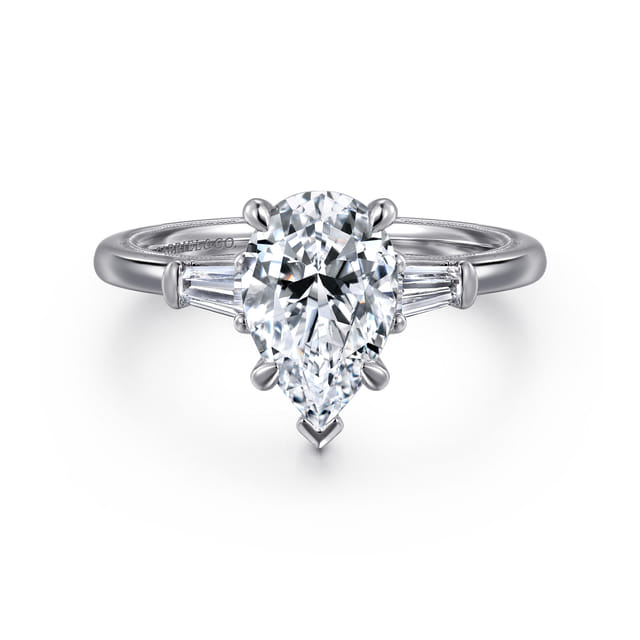14K White Gold Pear Shape Three Stone Diamond Engagement Ring