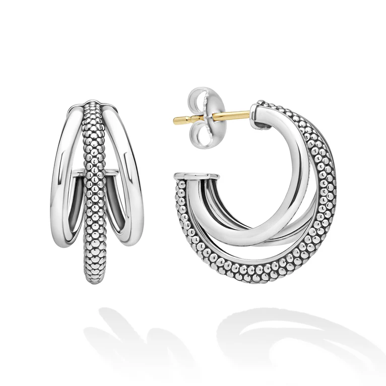 Sterling Silver Three Hoop Huggie Earrings