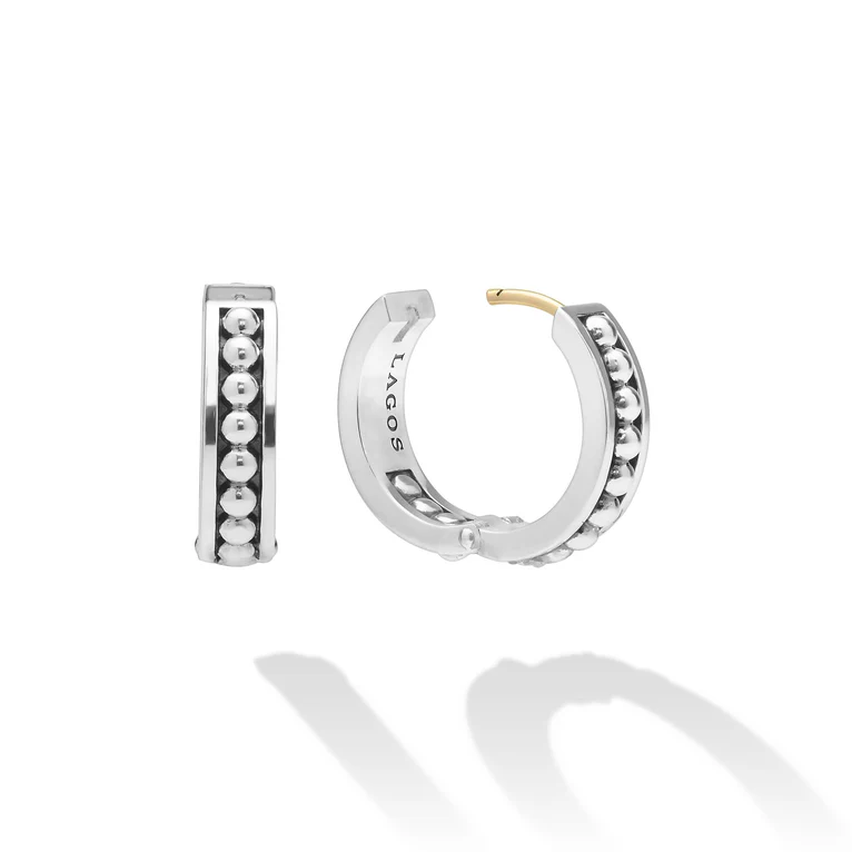 Petite Sterling Silver Caviar Huggie Earrings