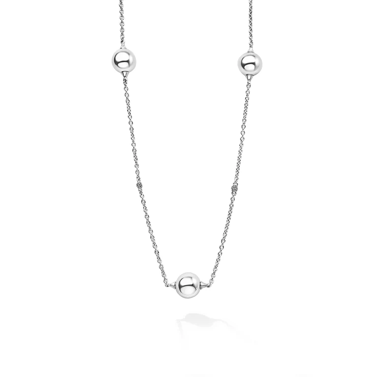 Silver Large Beaded Station Necklace