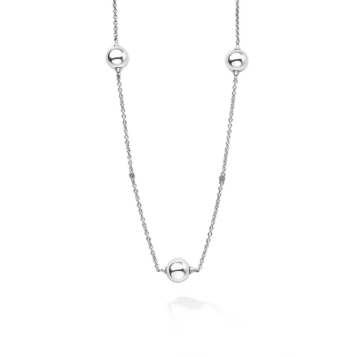 Silver Large Beaded Station Necklace