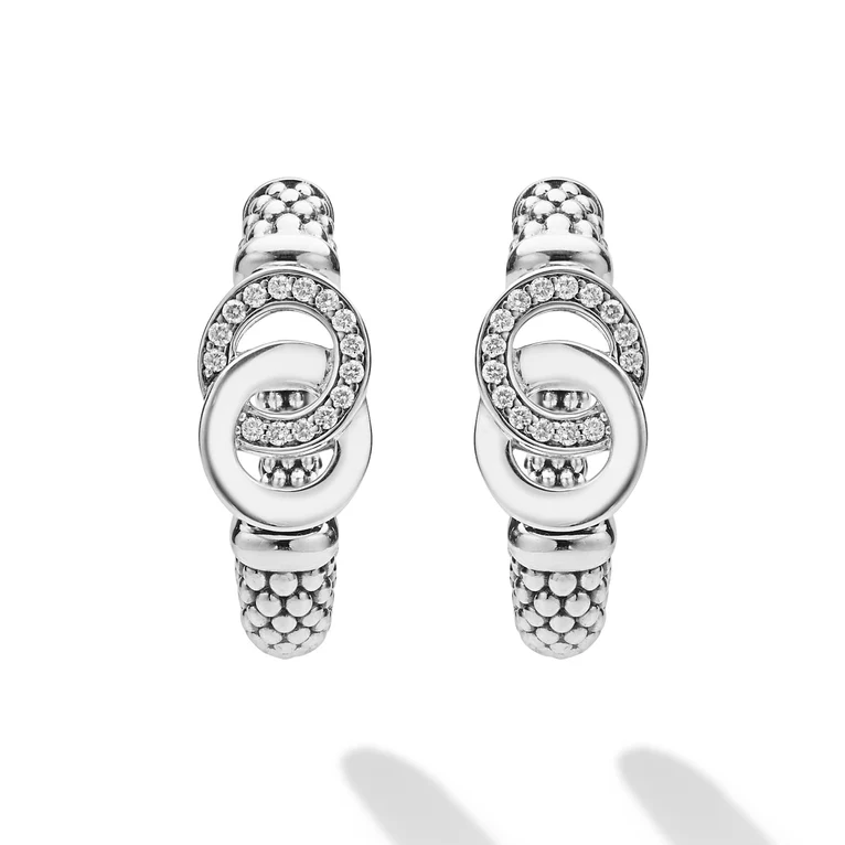 Silver Interlocking Diamond Hoop Earring