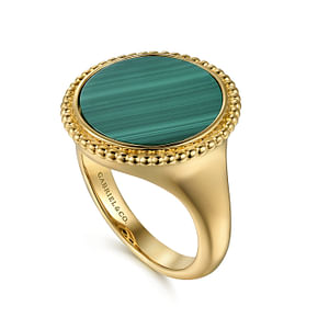 Round Malachite Inlay Signet Ring