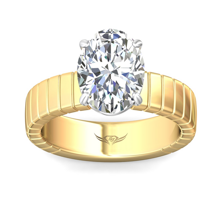 Oval Solitaire Engagement Ring with Fluted Band