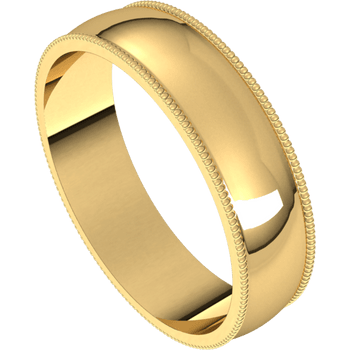 A yellow-gold ring is displayed to the left in the middle of a transparent background. The ring features a milgrain edge detail.