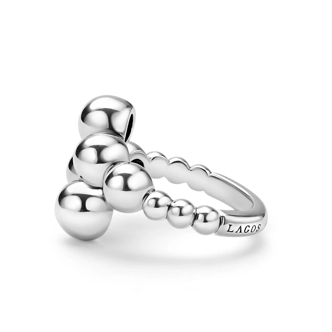 Silver Beaded Cross Over Ring